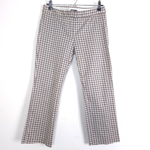 J.Crew City Fit Boho Print Pants Size 2 Cotton Sateen Straight Crop Brown - Picture 1 of 11